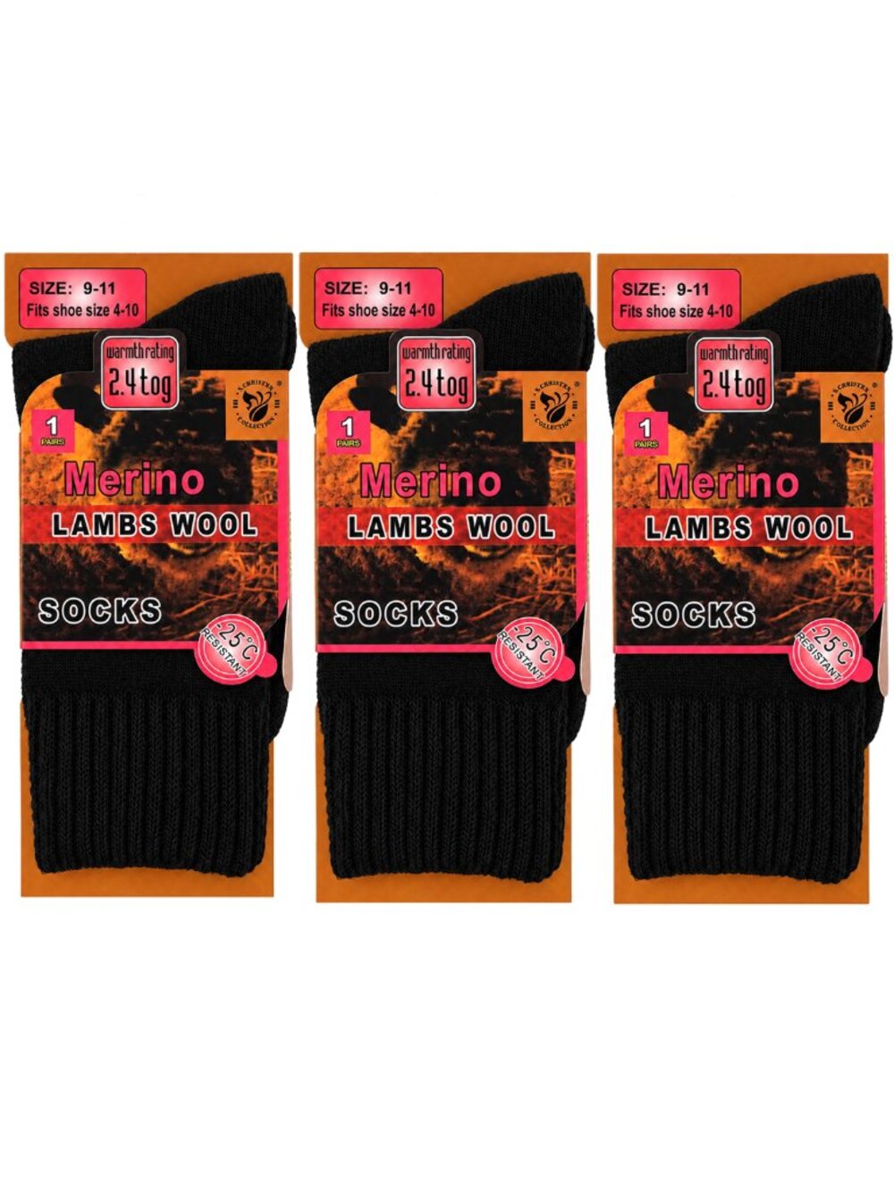 Women's Wool Socks, 9-11, Merino Lamb Thick Warm Winter Socks, 3-PACK, Black NWT